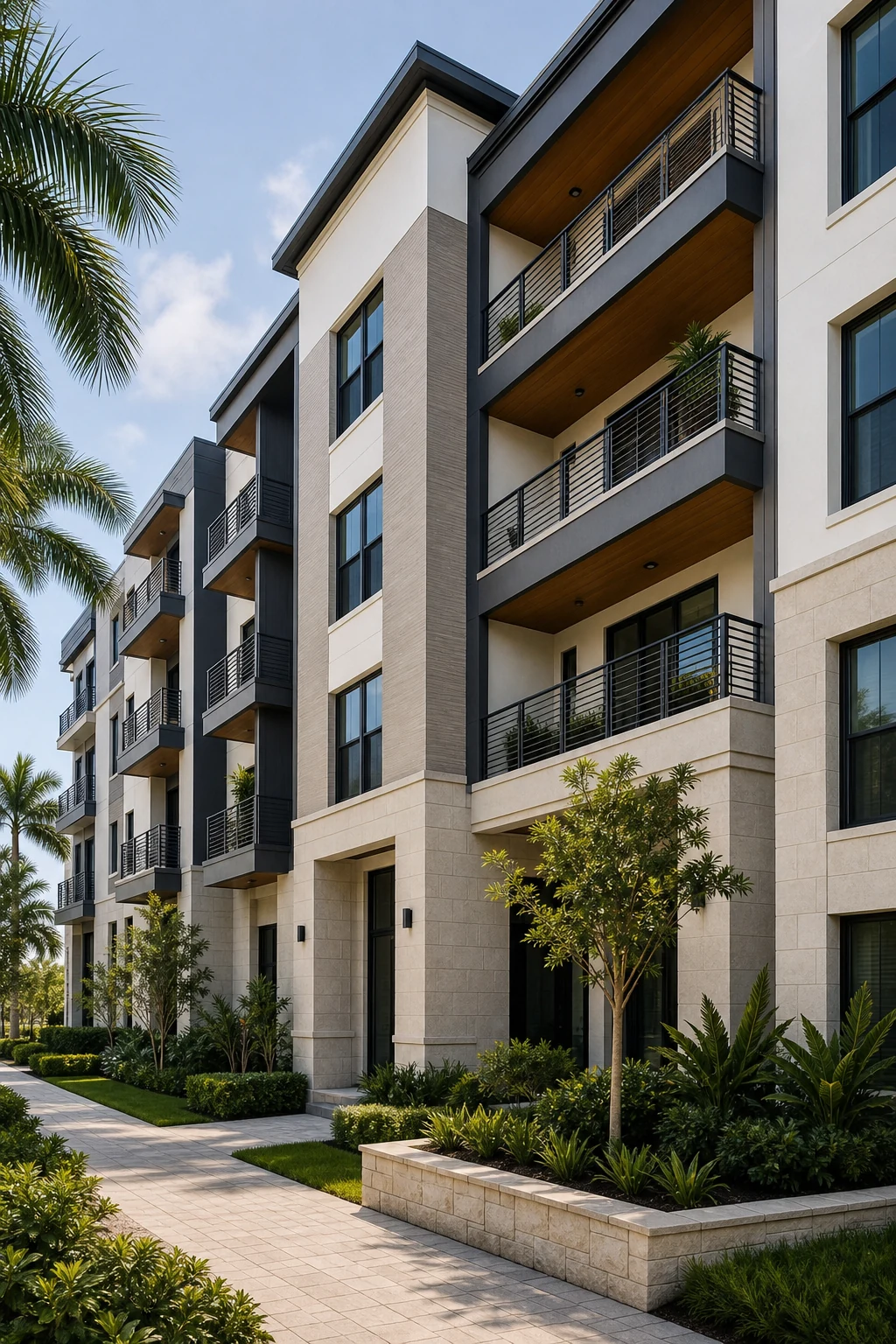 Modern multifamily apartment community with landscaped grounds