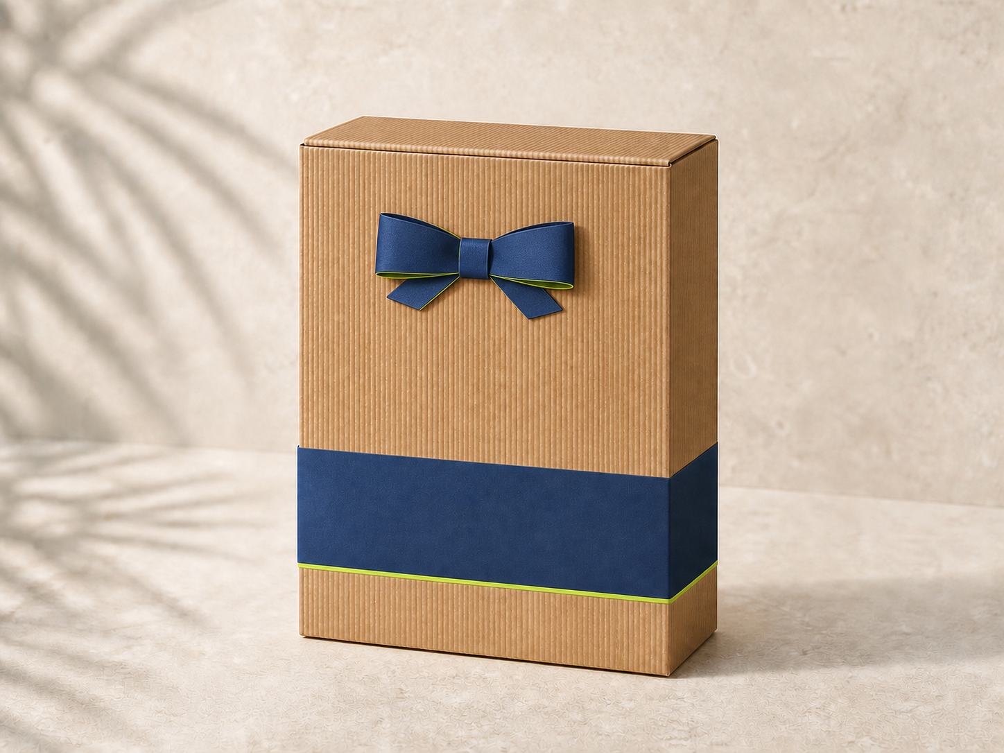 A premium service package box with a navy bow