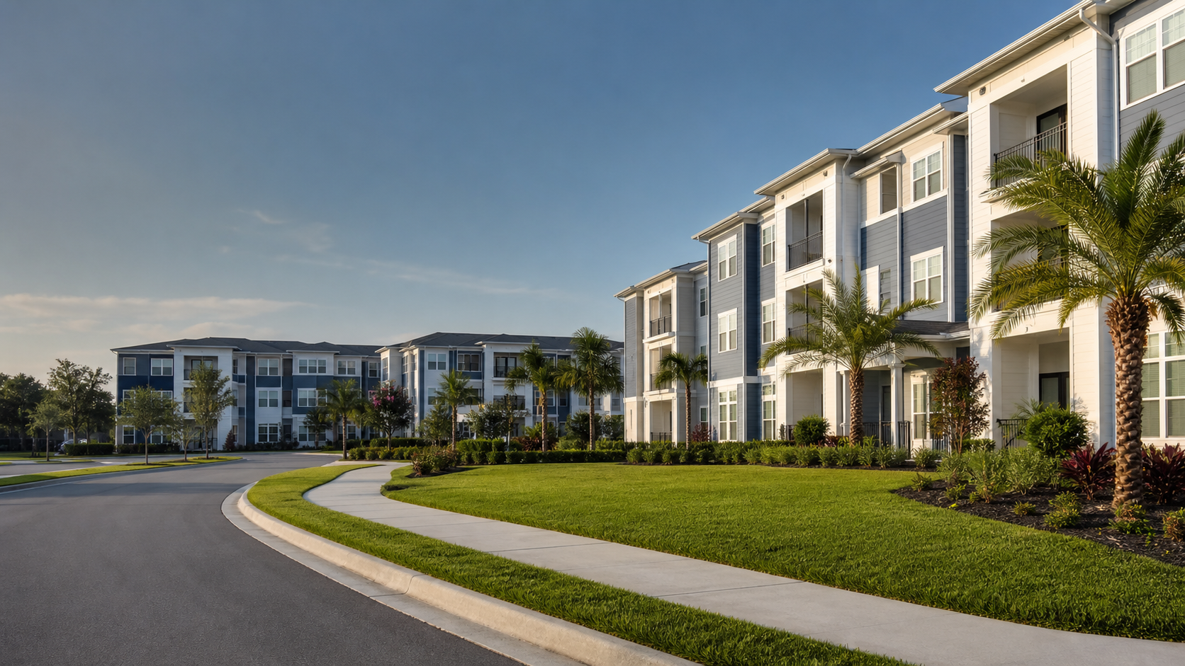 A clean, well-maintained Florida apartment community with landscaped grounds and orderly shared spaces